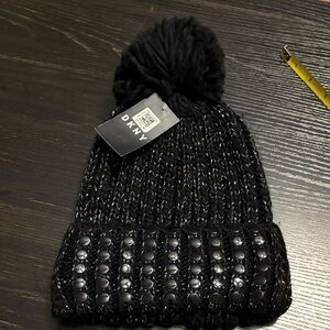 DKNY Black Knit Beanie with Sequins